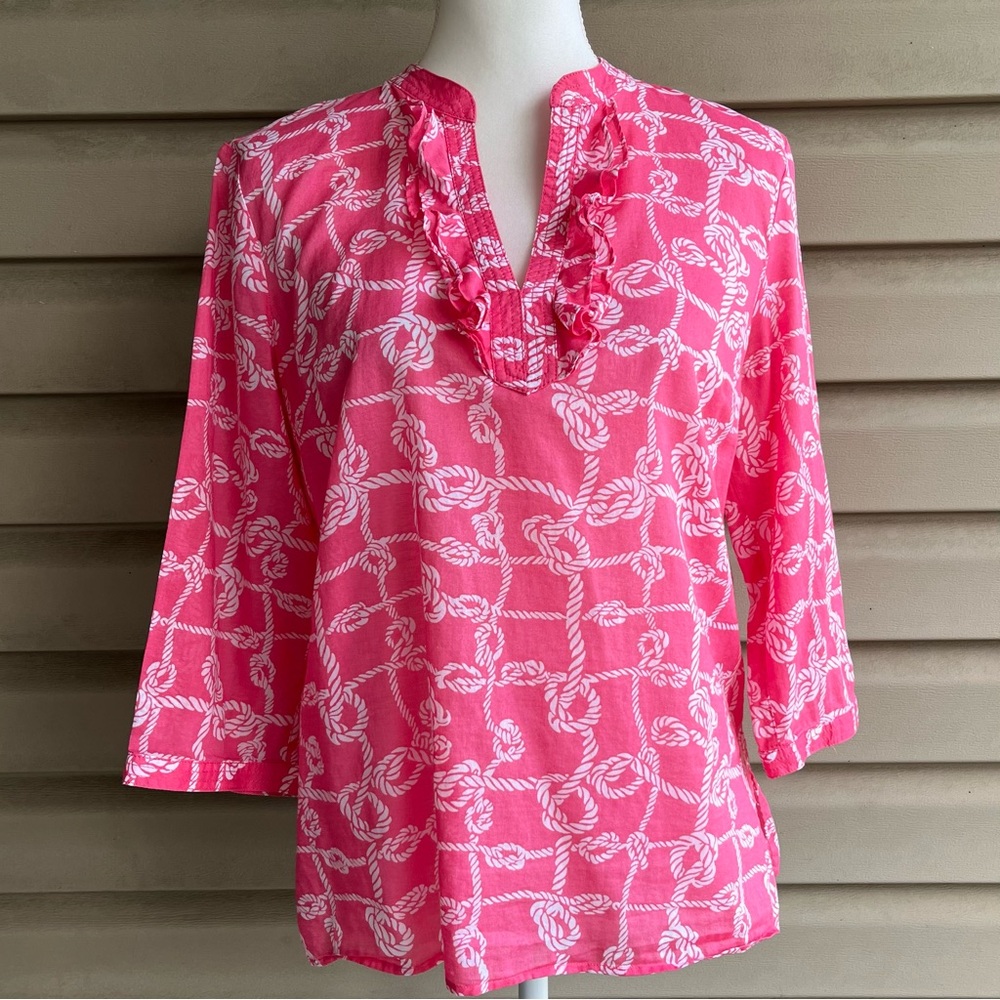 •Talbots• Lightweight Salmon/White Popover Top - Size Small